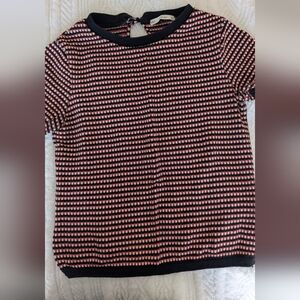 Zara Black and Red Striped Short Sleeve Top